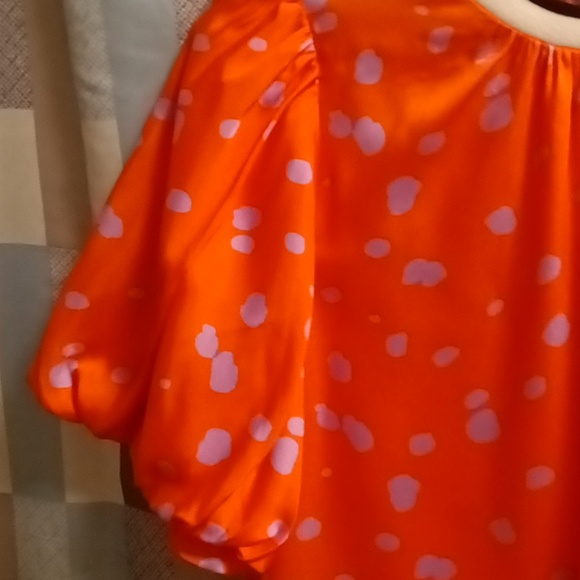 THML polyester orange/lavender splotched blouse w puffer sleeves/crewneck XS - Picture 4 of 11